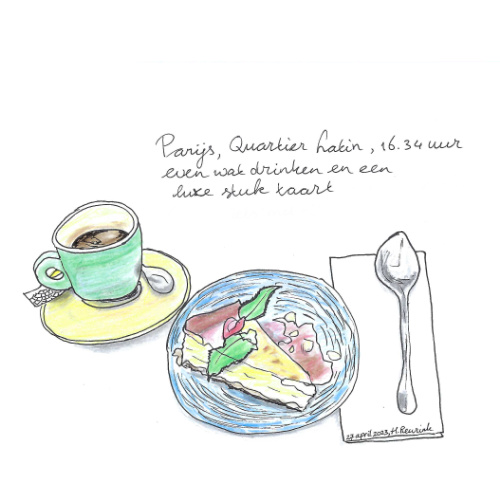handgetekende illustratie met koffie en gebak erbij | © Hilde Reurink
