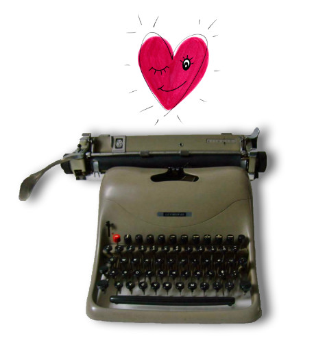 foto van oude olivetti lexicon typemachine met getekend rood kawaii hartje erbij