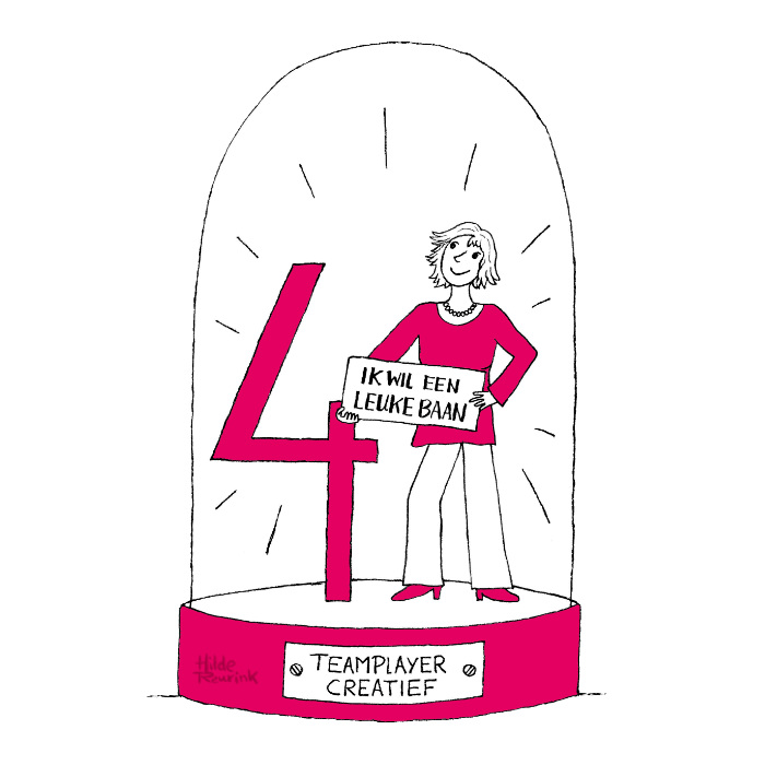 illustratie van getekende vrouw onder glazen stolp voor cover e-book loopbaanimpuls (auteur: Esther Esselbrugge) | © Hilde Reurink