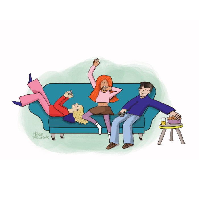 illustratie bankhangers voor cover boek Elke dag tekenen voor uitstellers | © Hilde Reurink