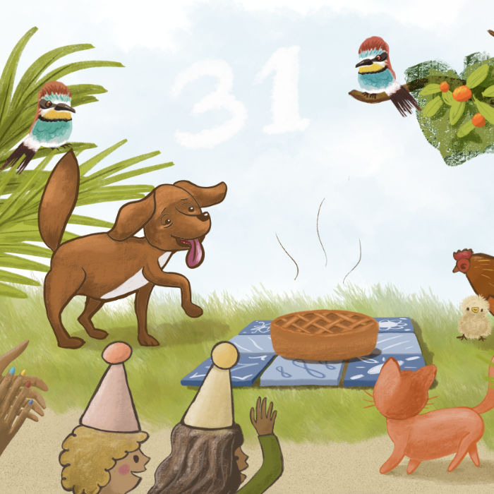 illustratie van feestje voor oudste hond ter wereld | © Hilde Reurink