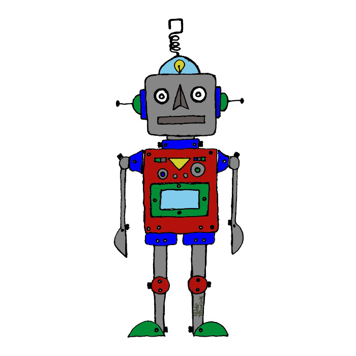 illustratie van een robot met vrolijke kleuren | © Hilde Reurink