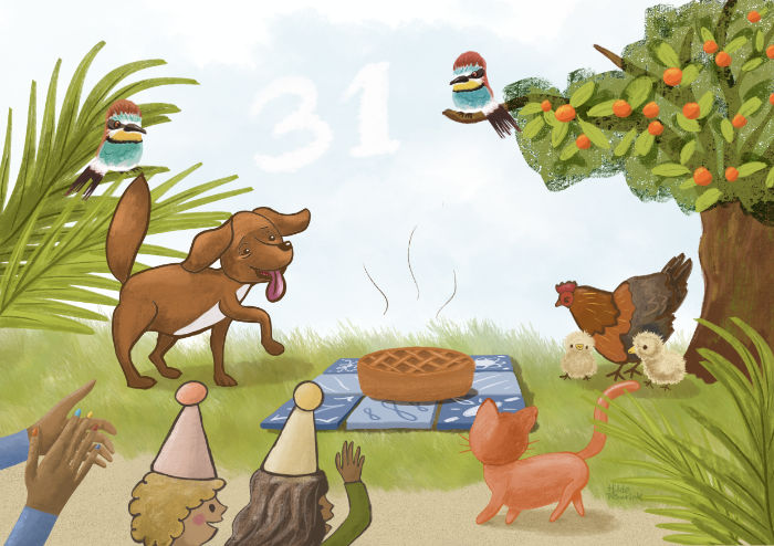 Illustratie van feestje voor oudste hond ter wereld| © Hilde Reurink