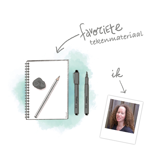 tekening van fineliners, gum, potlood en schetsboek